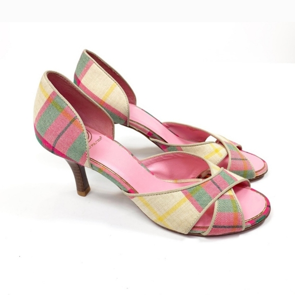 Lilly Pulitzer Cross Your Fingers Heel in Cocktail Pink Palm Beach Prep Plaid 6 - Picture 10 of 13